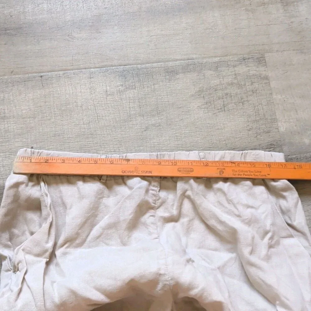 Quince Women's 100% Linen Crop Pants Size L Beige Pull On W Pockets
